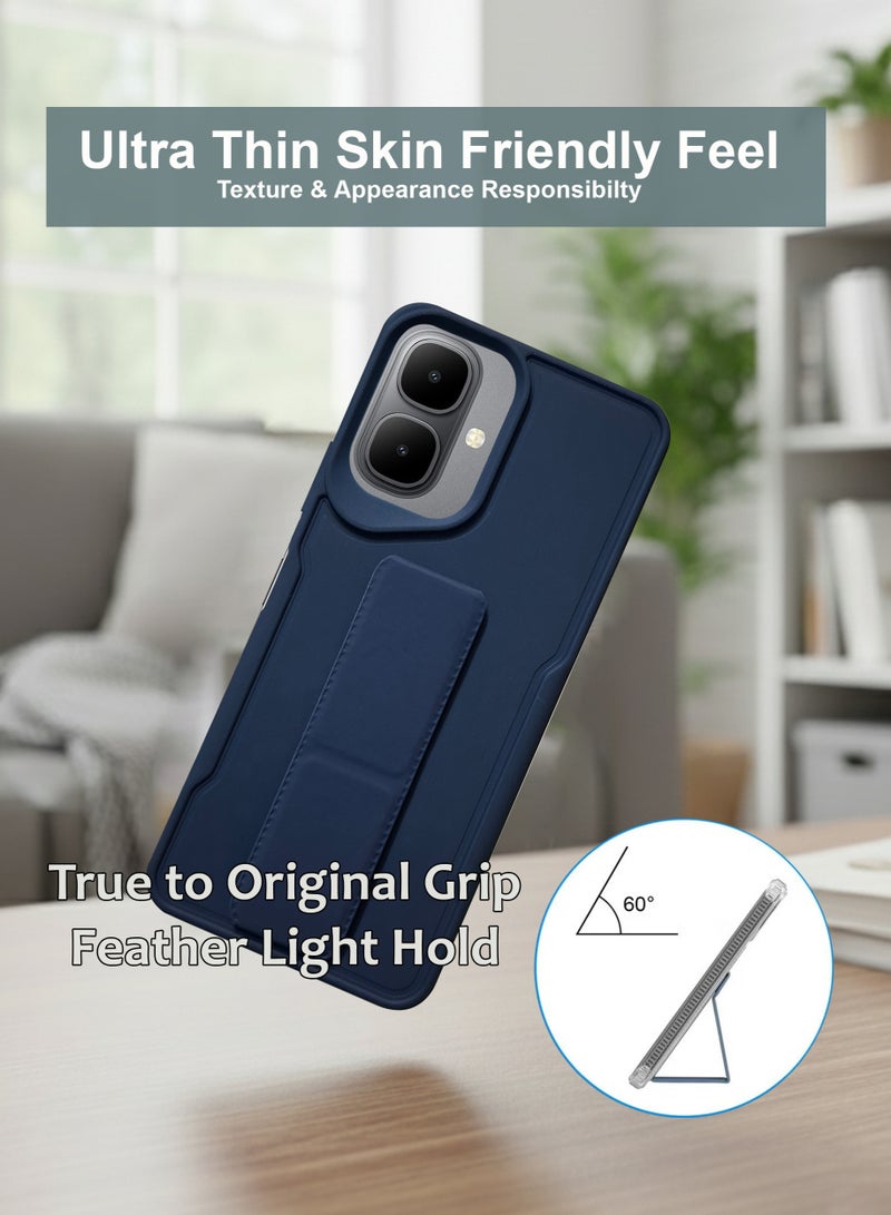 جراب Infinix Smart 10 بمقبض يدوي - حامل مغناطيسي ومسند لهاتف Infinix Smart 10 - قبضة قوية لحامل السيارة المغناطيسي، جراب سيليكون أنيق وعملي، يوفر أقصى درجات الراحة ومشاهدة بدون استخدام اليدين - أزرق داكن - Image 2